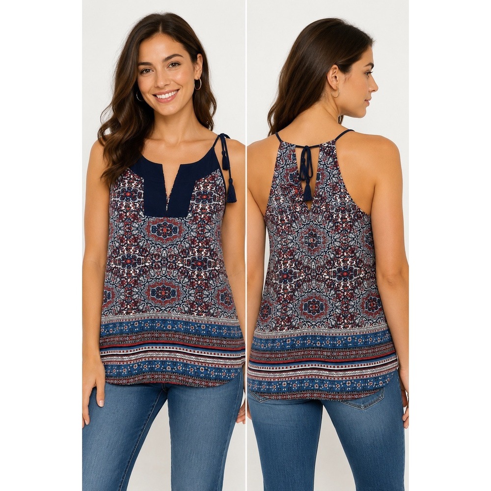 Athleta Womens Small Boho Medallion Print Halter Tank Top Tie Neck Sleeveless